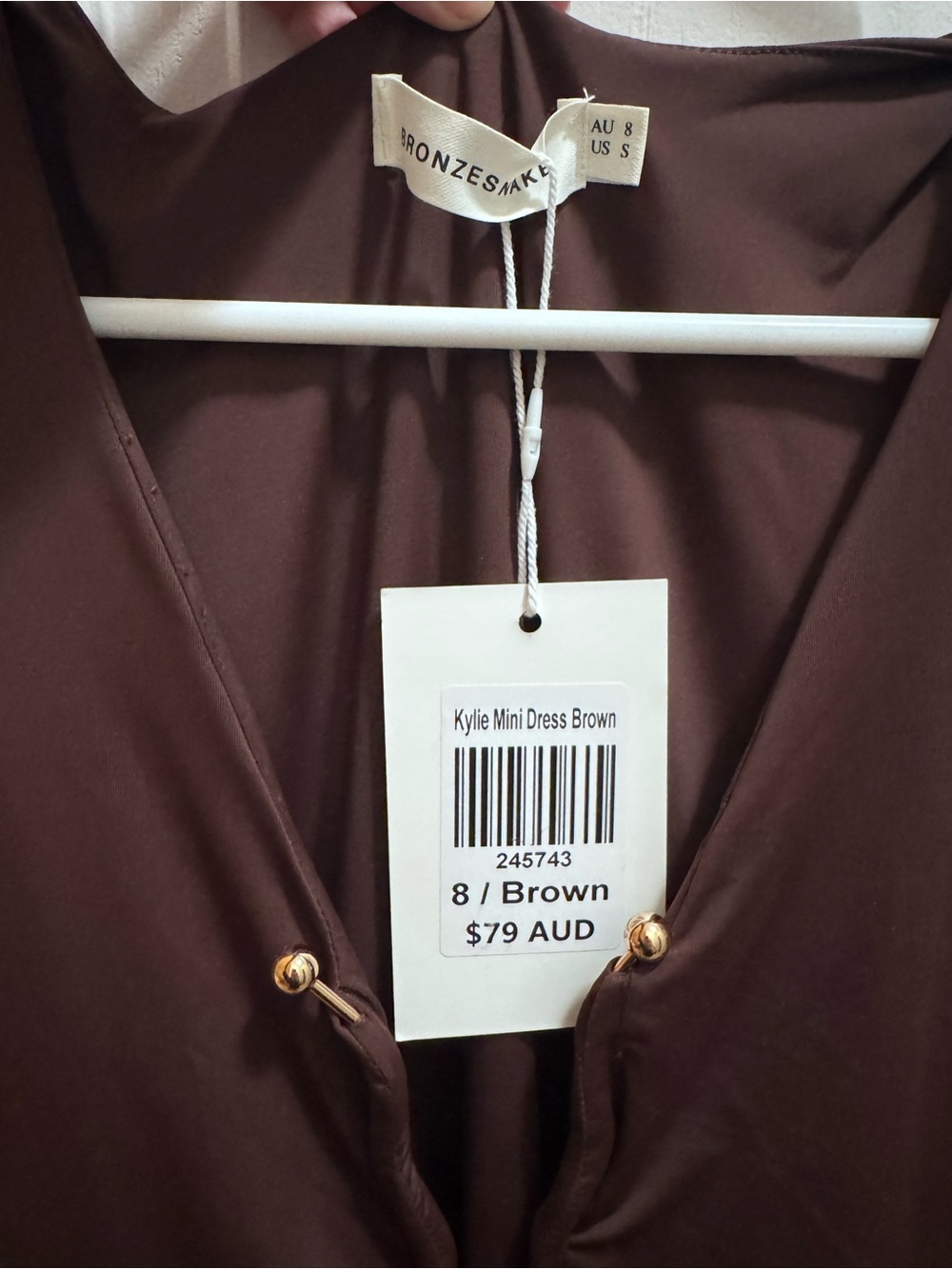 Bronze Snake Kylie Brown Mini Dress with Gold Hardware